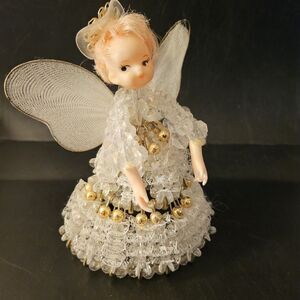 Vintage Handmade Safety Pin Angel Figurine - Vinyl Doll Head Christmas Angel
